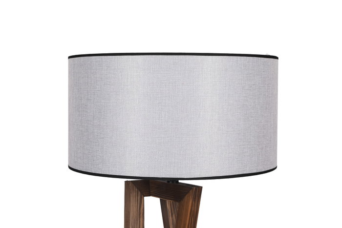 Opviq Lámpara de Pie de Madera Nogal y Gris con Pantalla de Tela